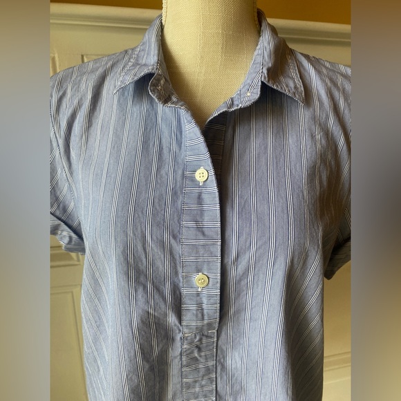 ❌SOLD❌ J CREW LARGE BLUE WHITE STRIPED BUTTON UP ROLL SLEEVE COTTON - Picture 2 of 6